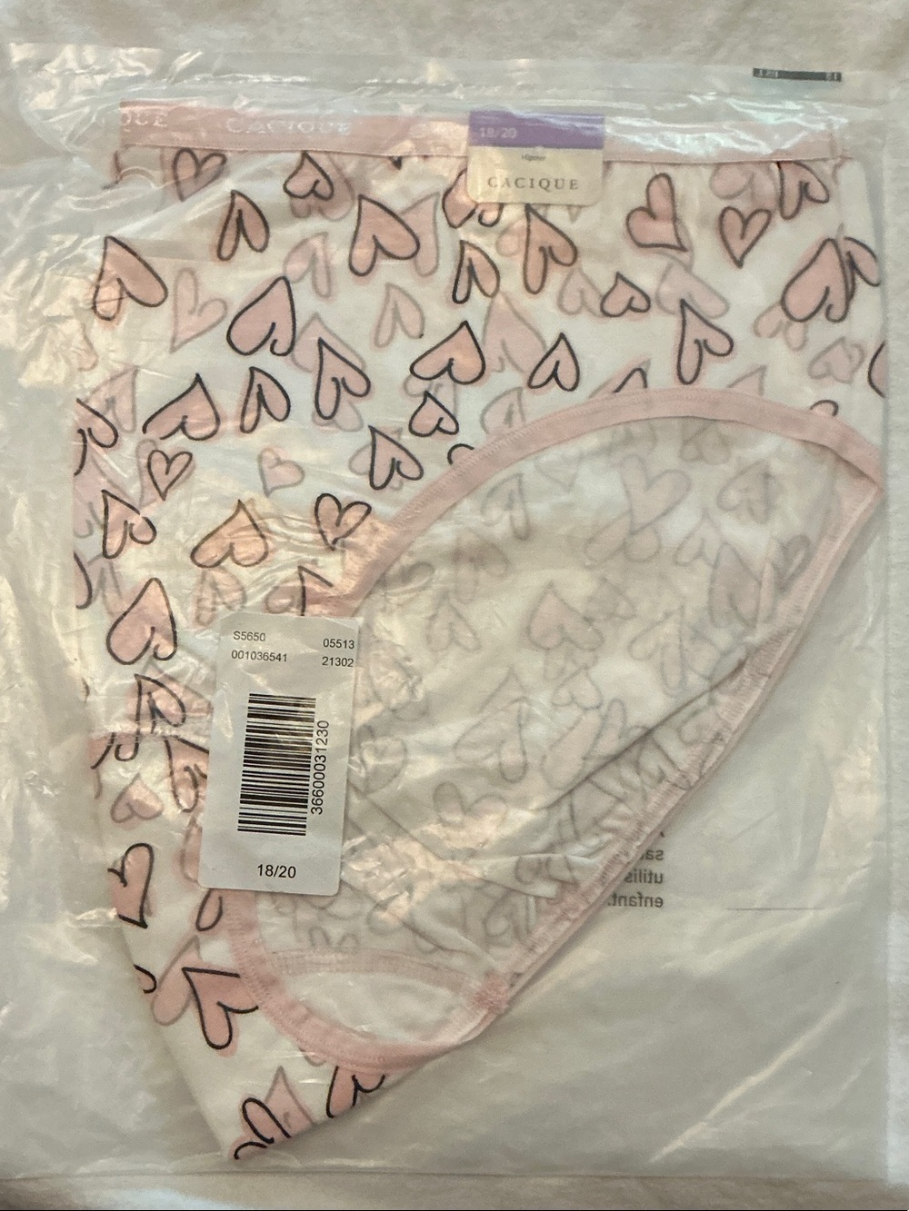 Cacique White Briefs with Pink Heart Print
